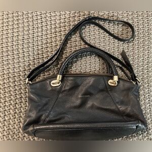 Cole Haan Black Pebbled Leather Shoulder Satchel with Gold Hardware